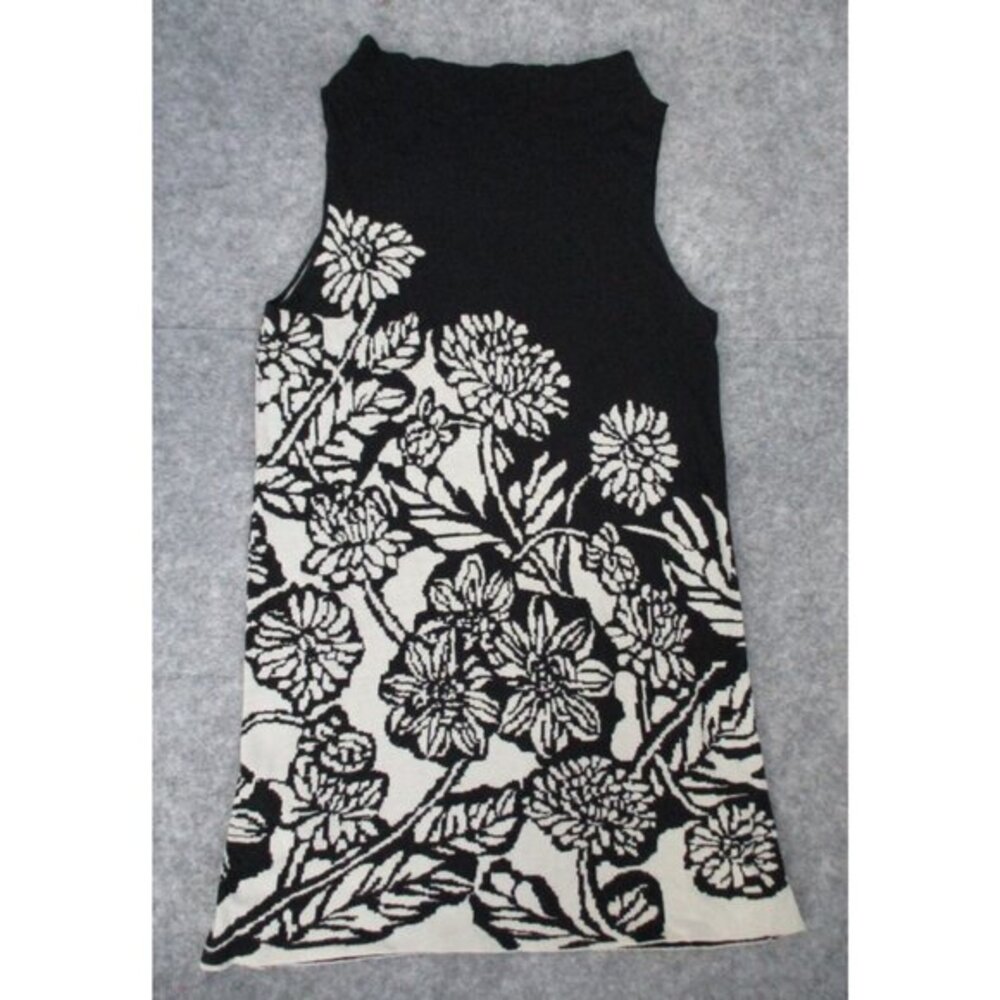 Adrienne Vittadini Sleeveless Sweater Dress Black White Floral Womens Large